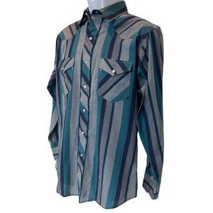 Corral West Ranchwear Men's Teal Gray Snap Button Strips Long Slv Shirt Medium M